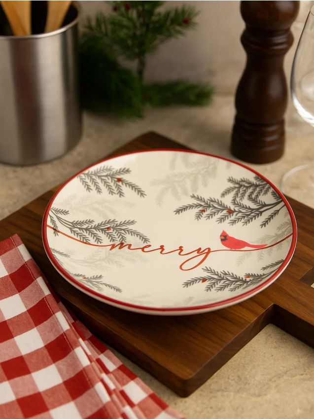 Sinsay - Vianočný keramický tanier s nápisom “Merry” - biela