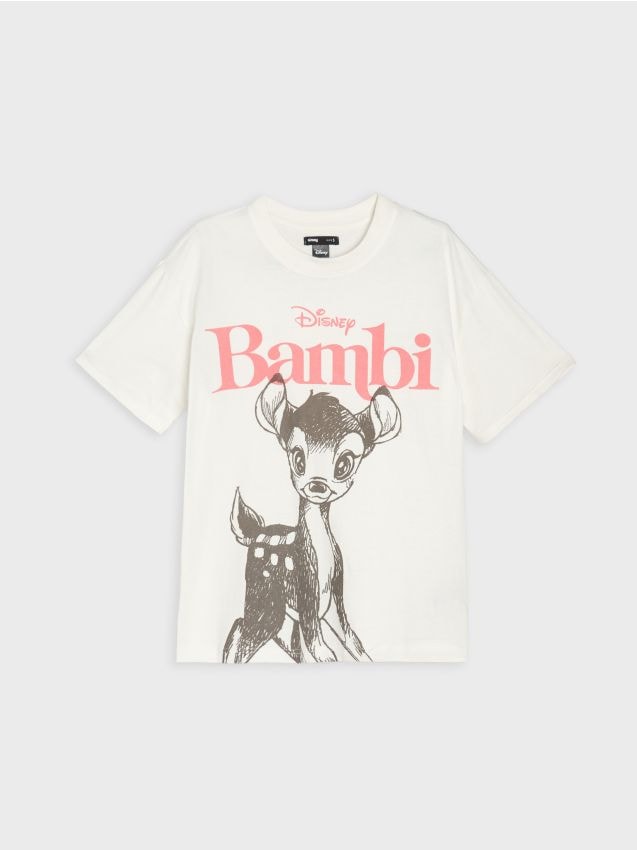 Sinsay - Tricou din bumbac cu imprimeu Bambi - crem