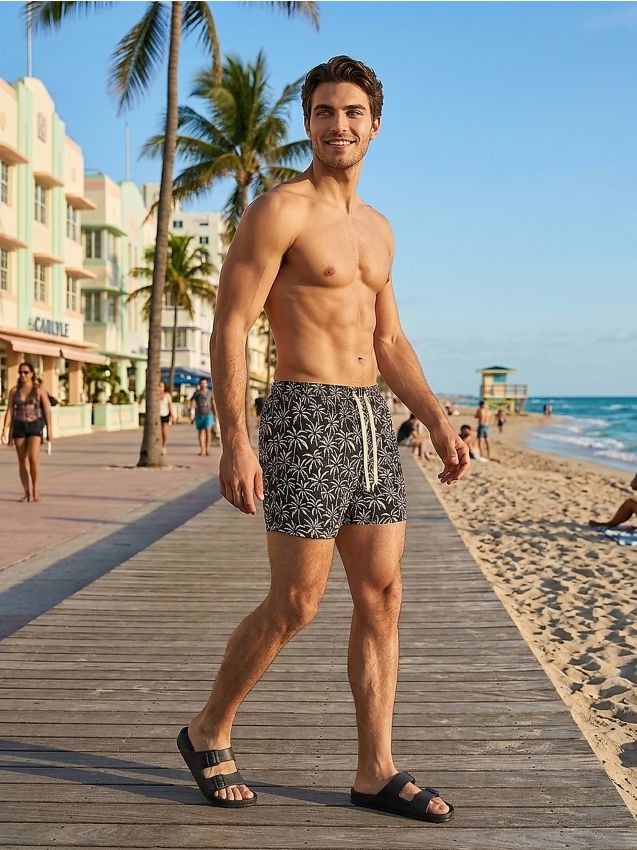 Sinsay - Șorturi de baie cu motiv de palmieri - negru