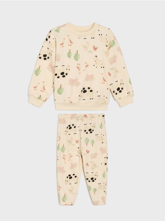 Sinsay - Set din bumbac: bluză și pantaloni cu motiv animalier - crem