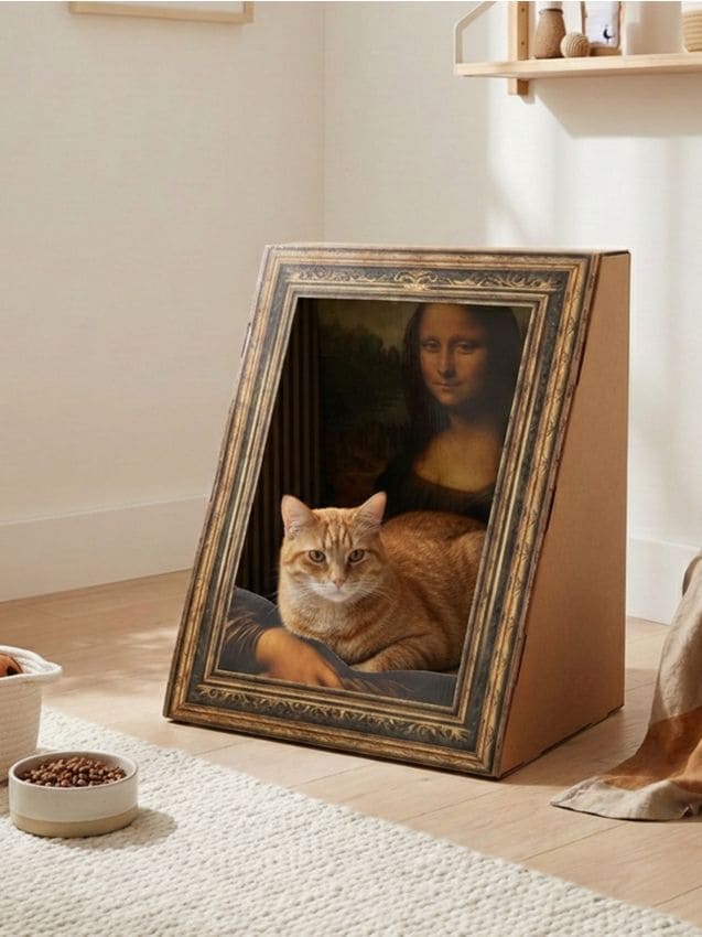 Sinsay - Ansamblu de zgâriat și culcuș pentru pisică în formă de tablou Mona Lisa - brun-auriu