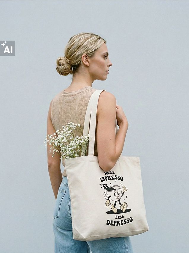 Sinsay - Geantă de cumpărături cu imprimeu - cafeniu
