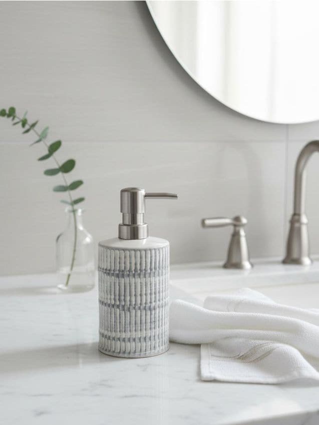 Sinsay - Dispenser de săpun din ceramică cu striații verticale - gri deschis