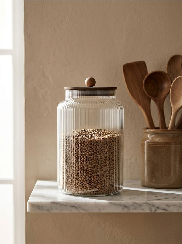 Sinsay - Borcan striat pentru alimente cu capac - alb