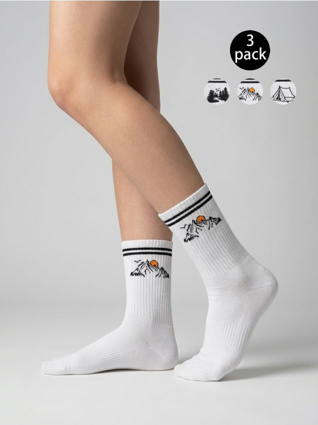 Sinsay - Zestaw skarpetek z górskimi motywami 3 pack - biały
