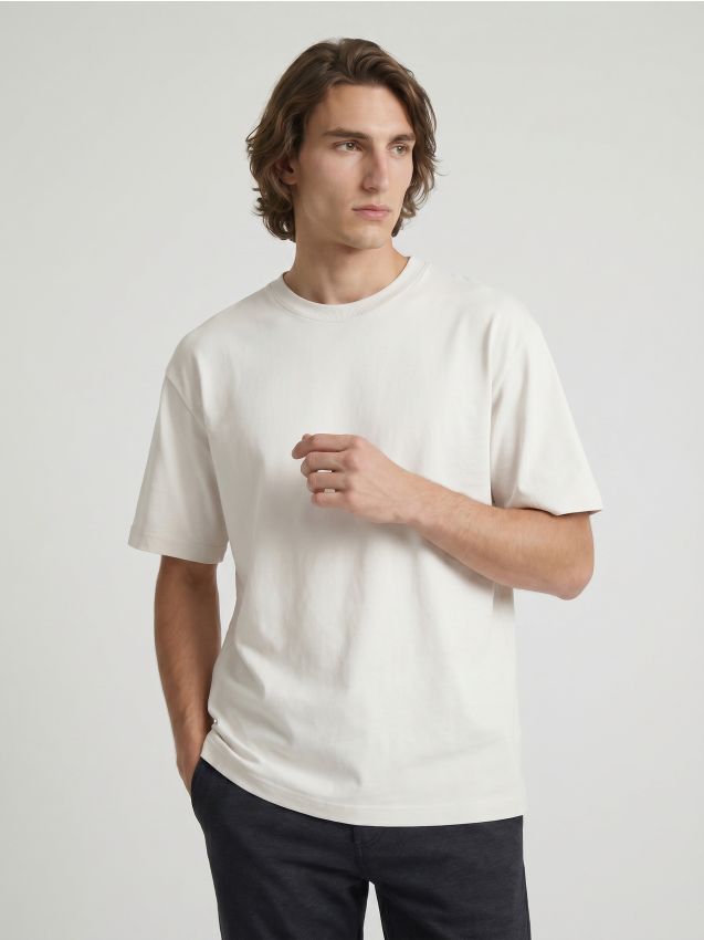 Sinsay - Tricou din bumbac comfort - crem