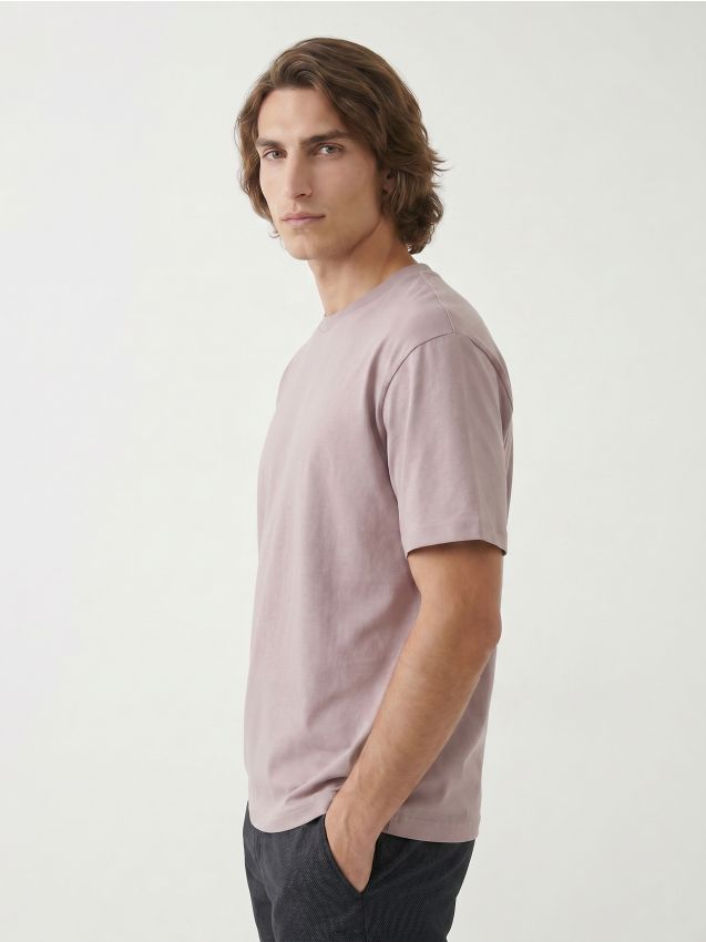 Sinsay - Tricou din bumbac comfort - roz-pastel