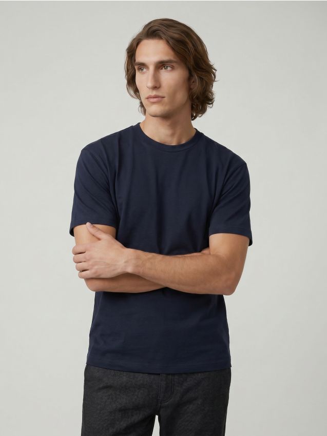Sinsay - Tricou din bumbac comfort - bleumarin
