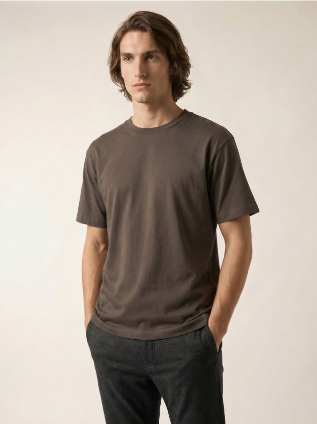 Sinsay - Tricou din bumbac comfort - gri-maroniu