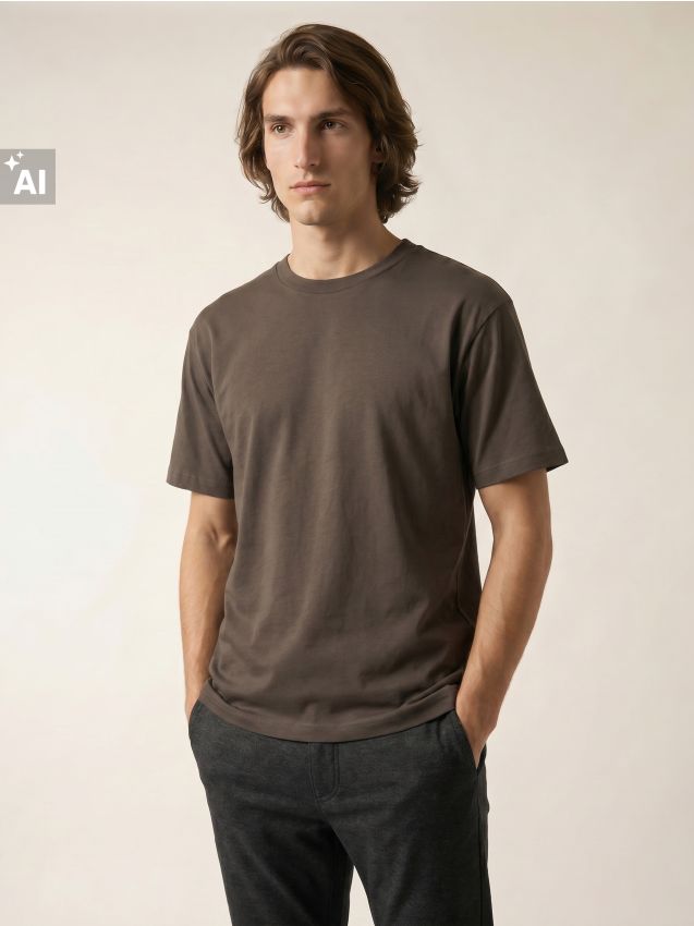Sinsay - Tricou din bumbac comfort - gri-maroniu