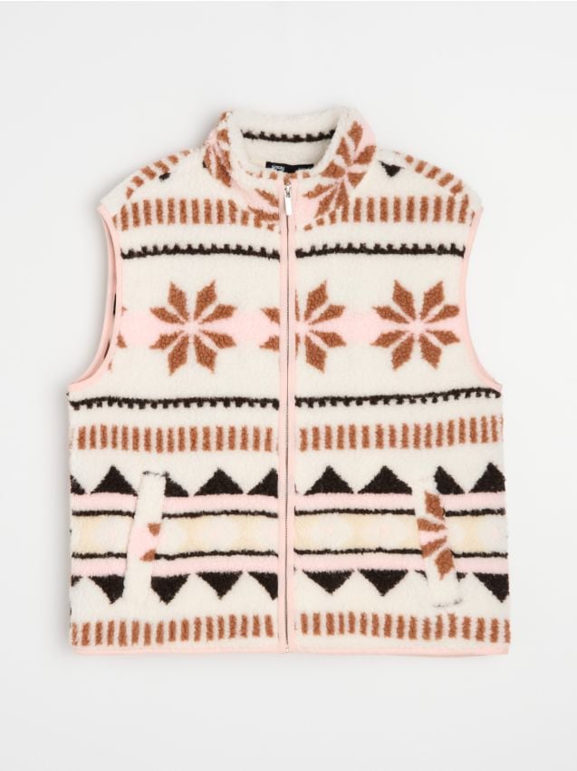 Sinsay - Vestă sherpa cu fermoar și guler înalt - multicolor