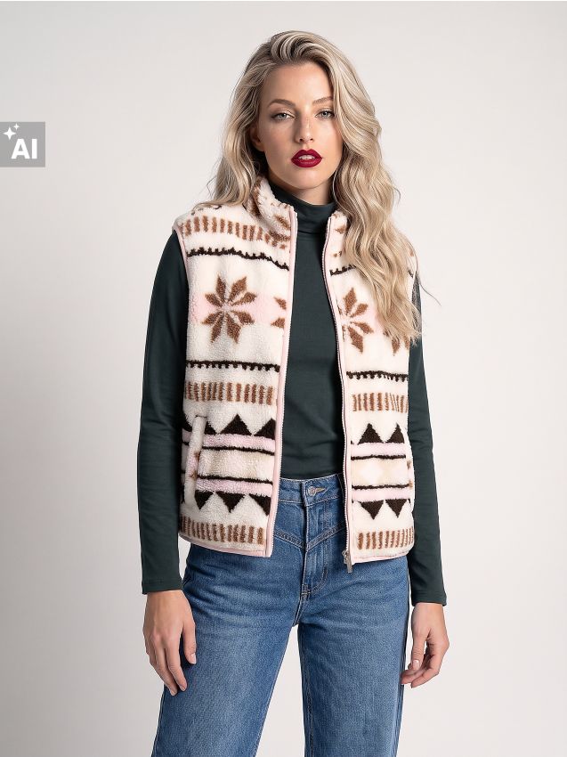 Sinsay - Vestă sherpa cu fermoar și guler înalt - multicolor