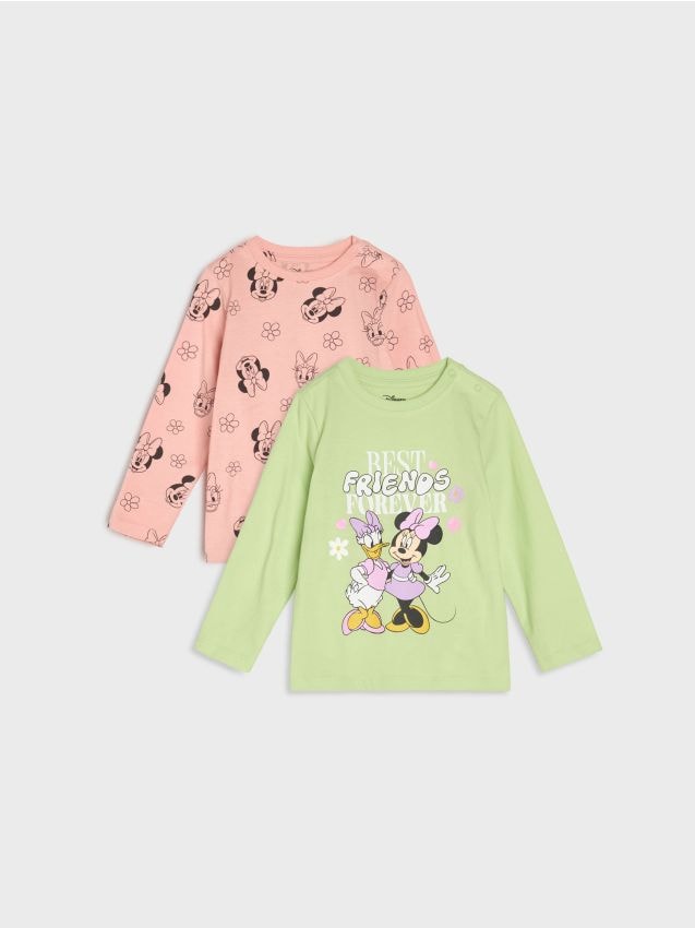 Sinsay - Tricouri din bumbac cu imprimeu 2 pack Minnie and Daisy - verde-oliv deschis