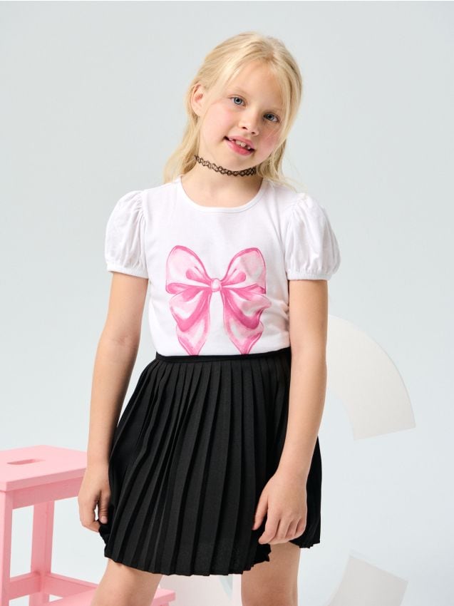 Sinsay - Tricou cu mâneci bufante - alb