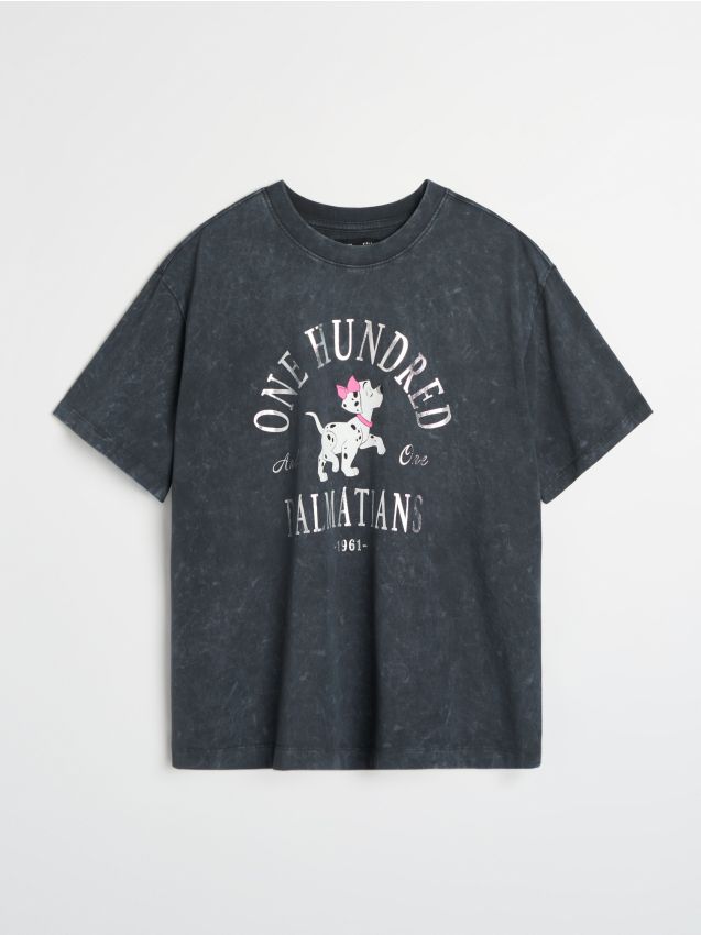 Sinsay - Tricou din bumbac cu efect de prespălare 101 Dalmatians - gri-închis