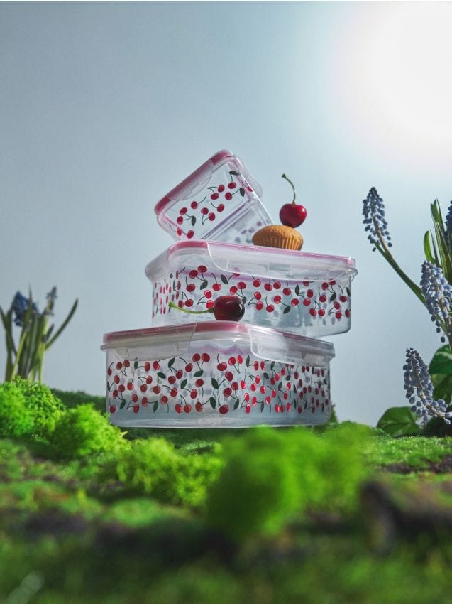 Sinsay - Set recipiente pentru alimente cu suport și motiv cireșe 3 pack - roșu