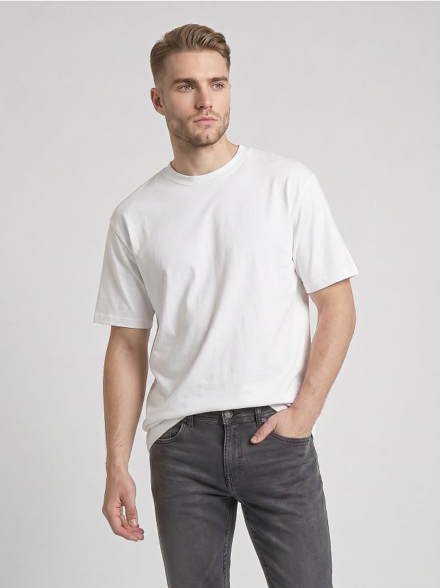 Sinsay - Tricou din bumbac loose fit cu mânecă scurtă - alb