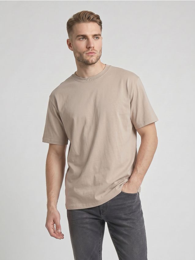 Sinsay - Tricou din bumbac loose fit cu mânecă scurtă - bej
