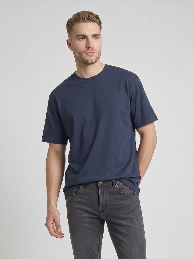 Sinsay - Tricou din bumbac loose fit cu mânecă scurtă - Gri-albăstrui