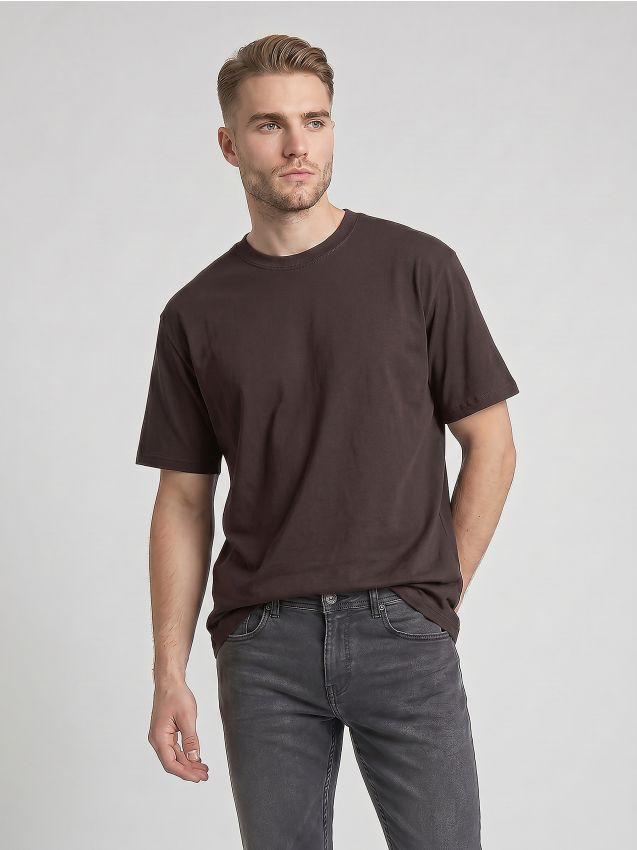 Sinsay - Tricou din bumbac loose fit cu mânecă scurtă - cacao-cu-lapte