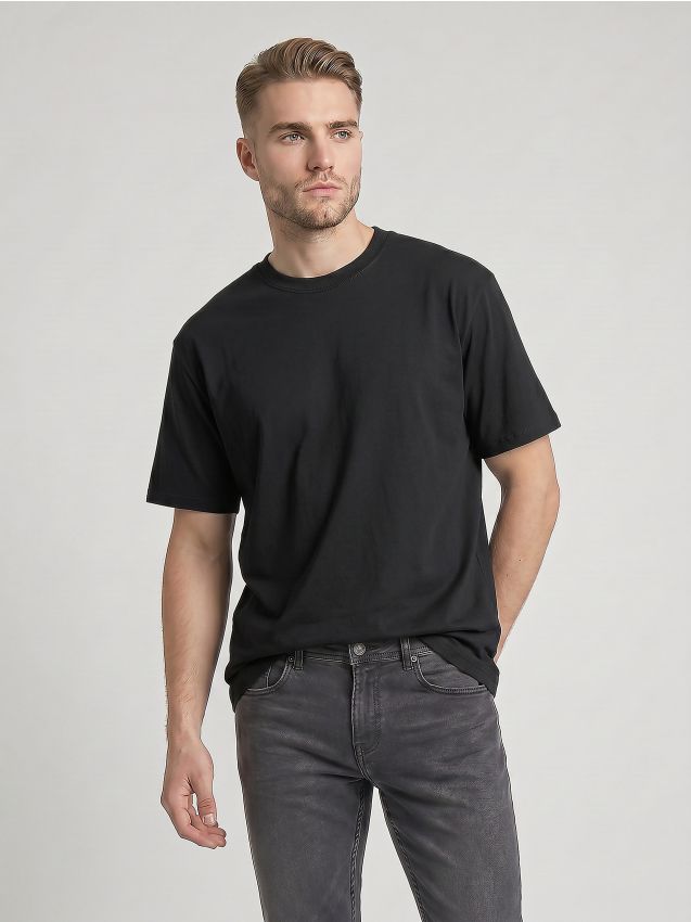 Sinsay - Tricou din bumbac loose fit cu mânecă scurtă - negru