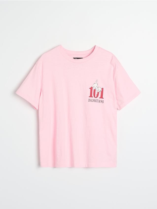 Sinsay - Bawełniana koszulka z nadrukiem 101 Dalmatians - różowy