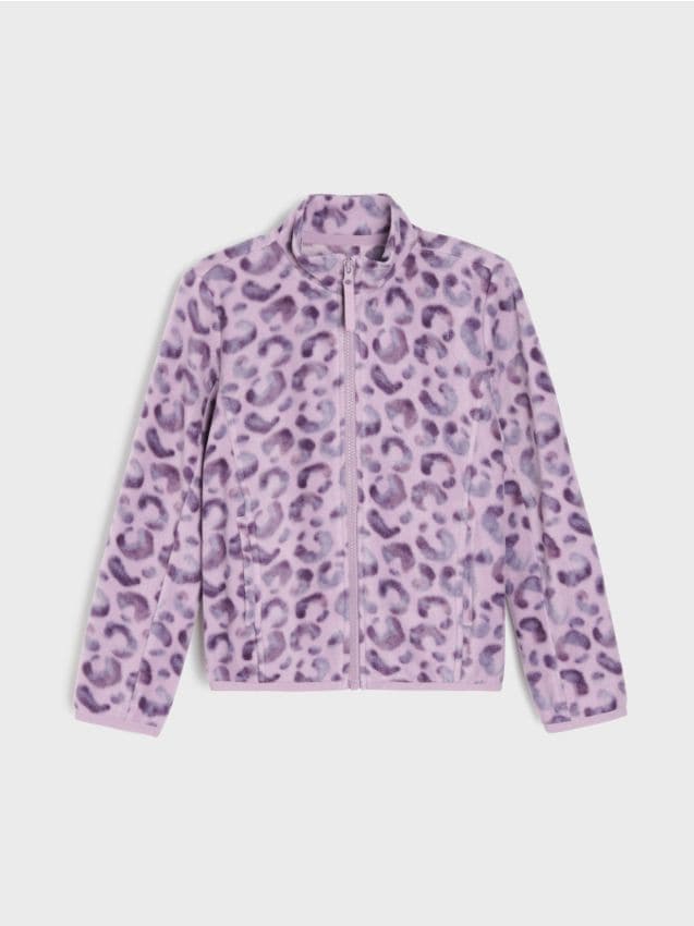 Sinsay - Hanorac din fleece cu fermoar și imprimeu leopard - lavand