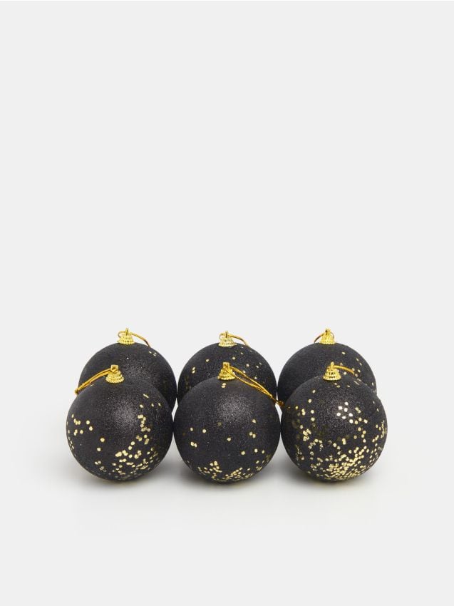 Sinsay - Vianočné gule so zlatými trblietkami, sada 6 ks - čierna