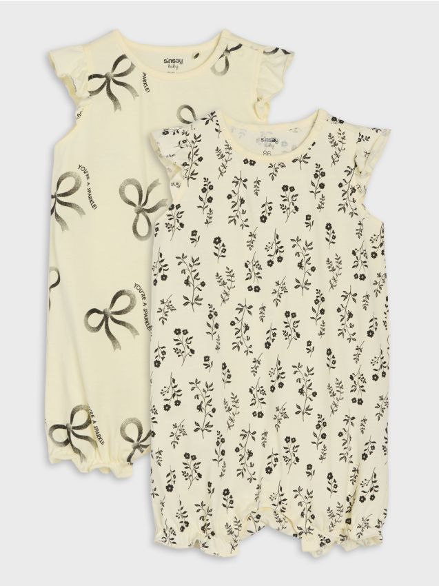 Sinsay - Set 2 salopete din bumbac cu imprimeu - crem