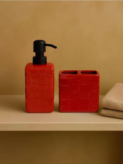 Kerámia szappanadagoló és fogkefetartó dombornyomott mintával