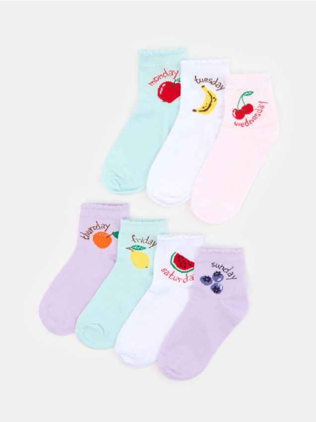 Sinsay - Șosete scurte cu motiv de fructe – pachet 7 bucăți - multicolor