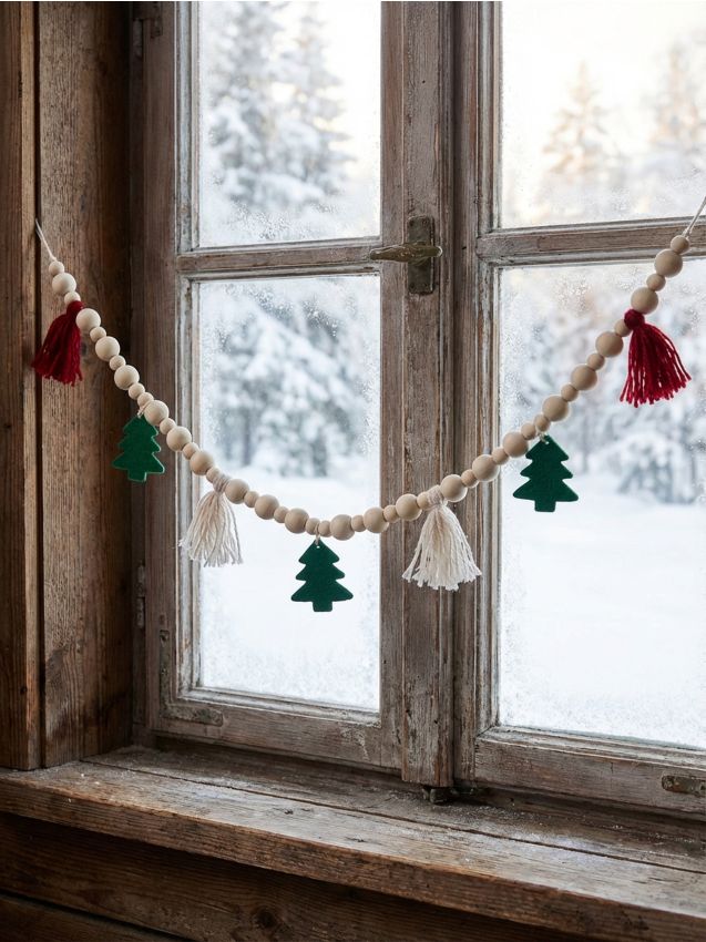 Sinsay - Ghirlanda de Crăciun cu brăduți și ciucuri - multicolor