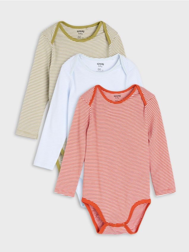 Sinsay - Body din bumbac cu dungi 3 pack - roșu