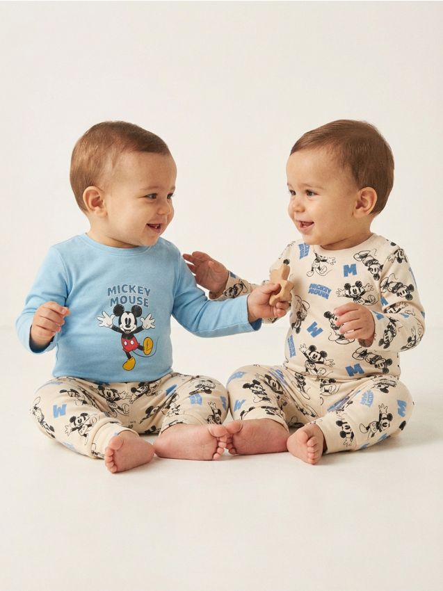 Sinsay - Body din bumbac cu imprimeu 2 pack Mickey Mouse - crem