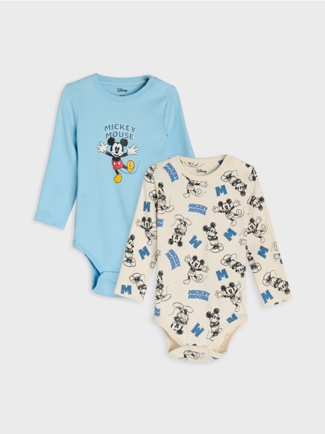 Sinsay - Body din bumbac cu imprimeu 2 pack Mickey Mouse - crem