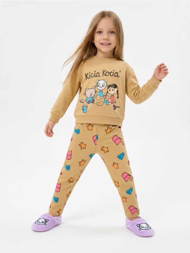 Sinsay - Bawełniany komplet: bluza i legginsy Kitty Kotty - beżowy