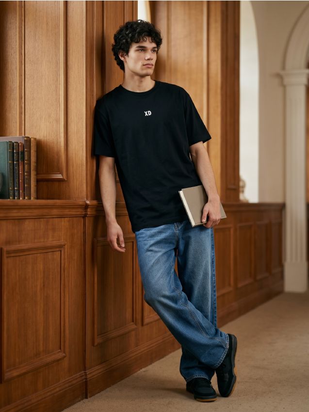 T-shirt in cotone con scritta XD - nero