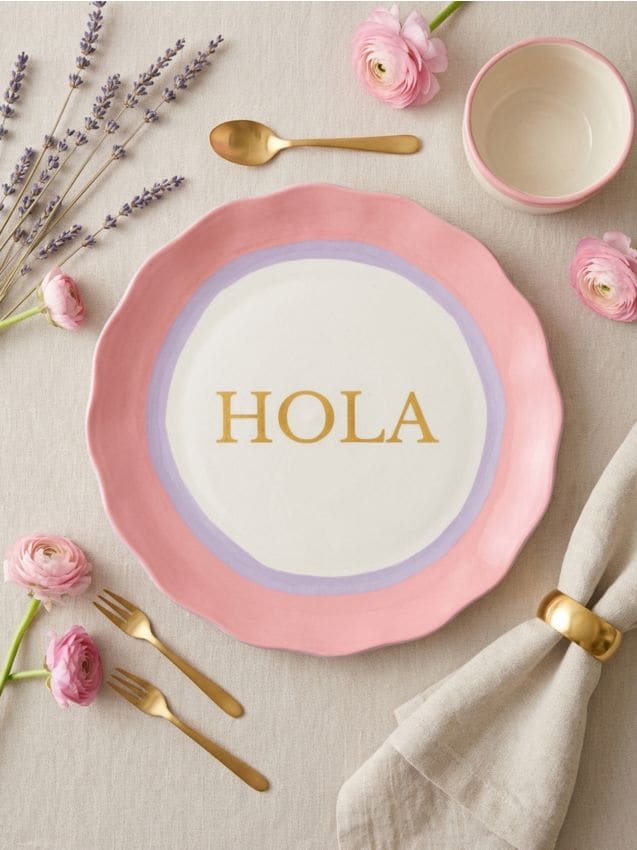 Sinsay - Farfurie ceramică cu inscripția Hola - roz