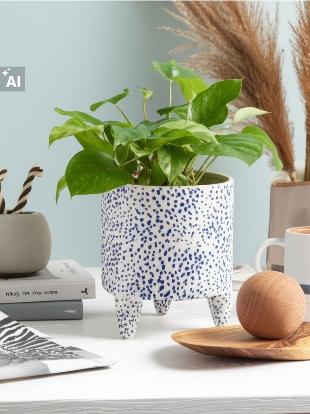 Sinsay - Ghiveci pe picioare cu model stropit - albastru