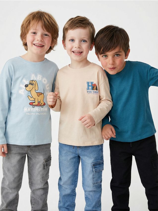 Sinsay - Tricouri din bumbac cu imprimeu 3 pack - albastru-pal