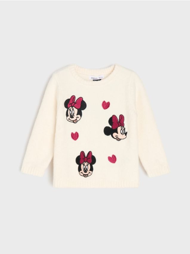 Sinsay - Pulover cu broderie Minnie Mouse - crem