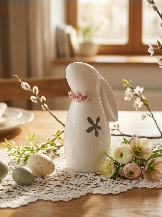 Sinsay - Figurină ceramică de Paște – iepuraș cu decupaj - alb