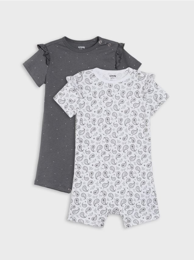 Sinsay - Salopete din bumbac cu volănașe decorative 2 pack - gri-închis