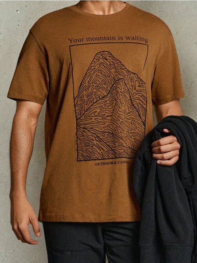 Sinsay - Tricou din bumbac cu imprimeu - brun-auriu
