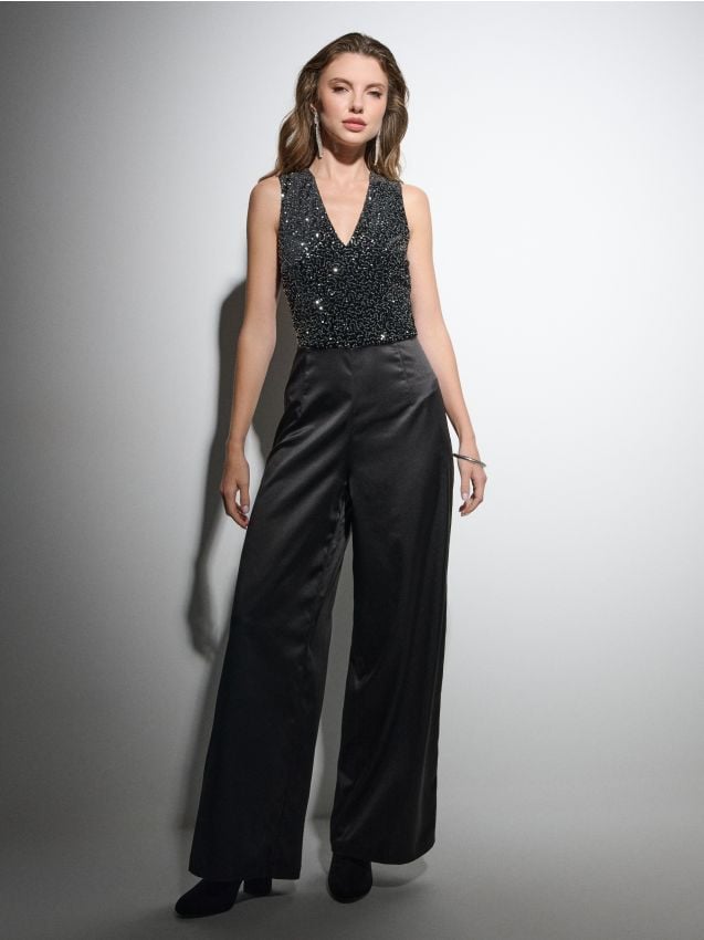 Sinsay - Salopetă cu paiete - negru