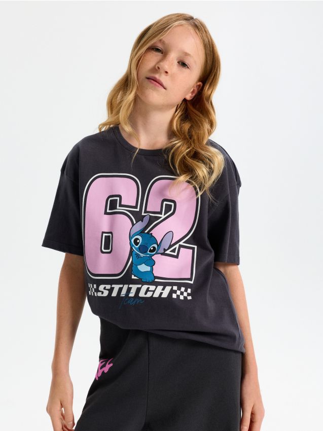 Sinsay - Tricou cu imprimeu Stitch - gri-închis