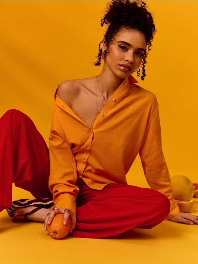 Sinsay - Pantaloni largi cu amestec de in - roșu-aprins