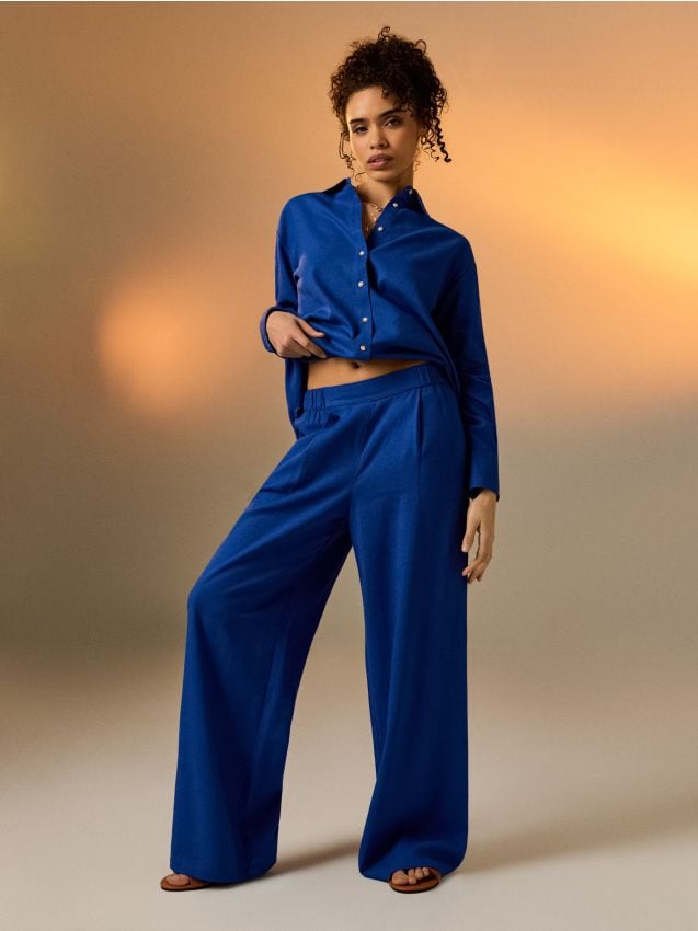 Sinsay - Pantaloni largi cu amestec de in - indigo