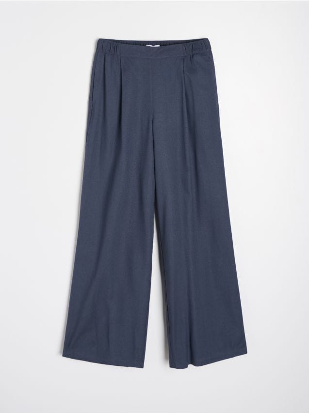 Sinsay - Pantaloni largi cu amestec de in - albastru metalizat
