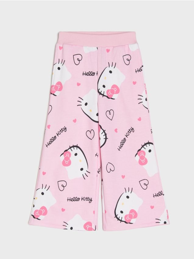Sinsay - Pantaloni wide leg cu model Hello Kitty - roz-pastel